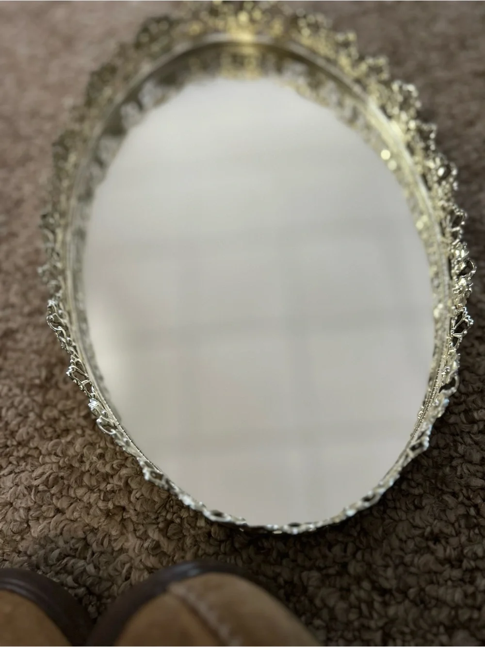 Ornate Gold Oval Vanity Mirror Tray - Elegant Home Accent